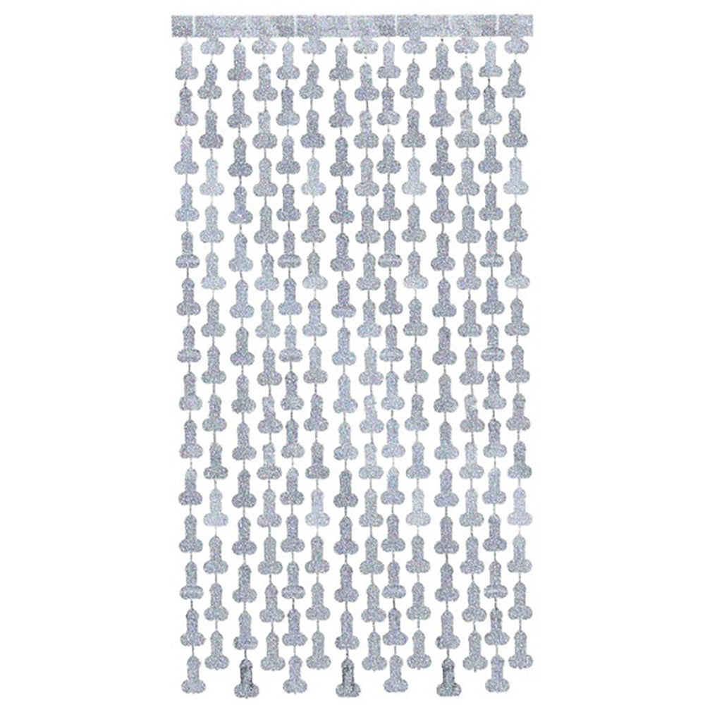 Glitterati Penis Metallic Foil Curtain 2pc - Silver
