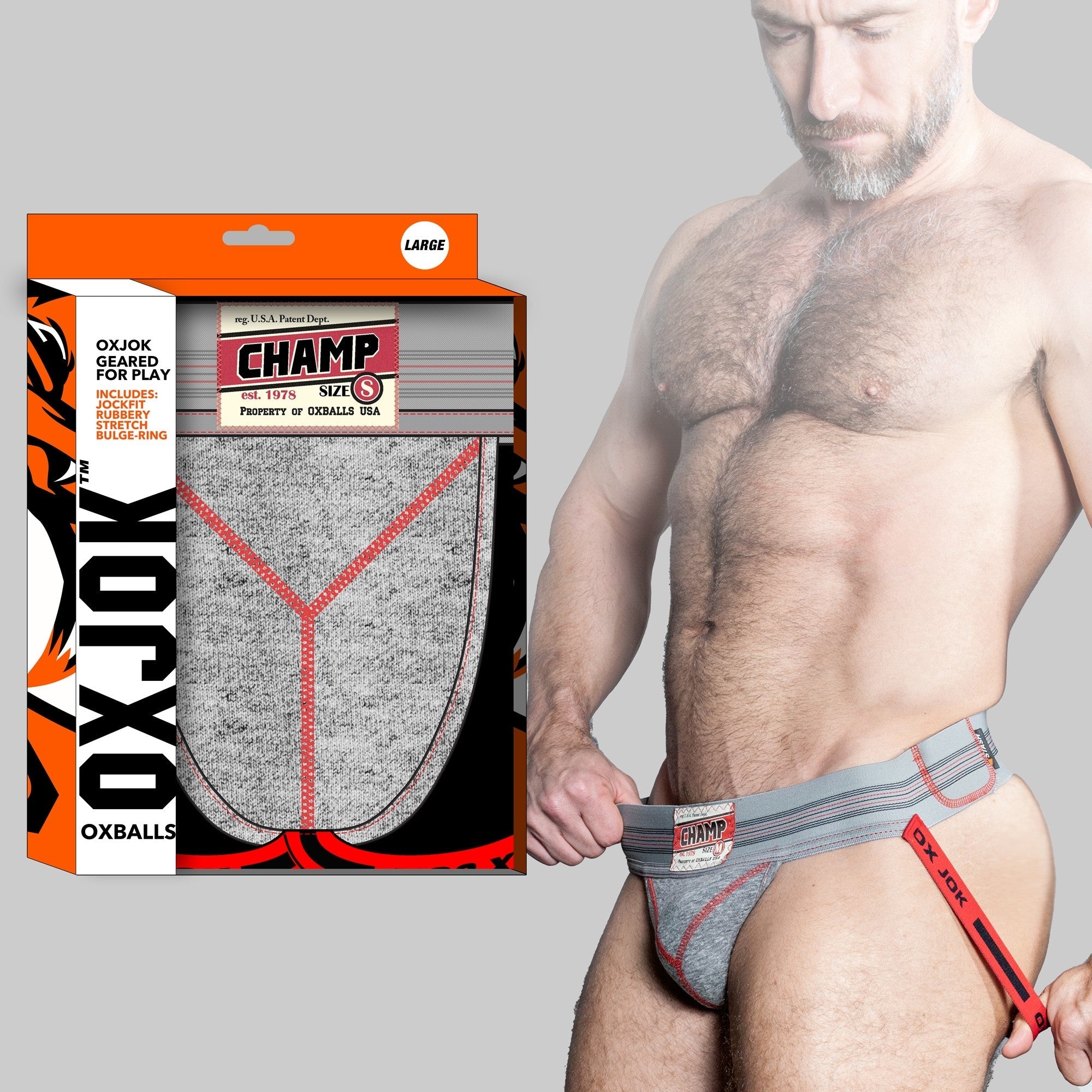 CHAMP, jockstrap en molleton vintage, GRIS CHINÉ, TRÈS TRÈS GRAND
