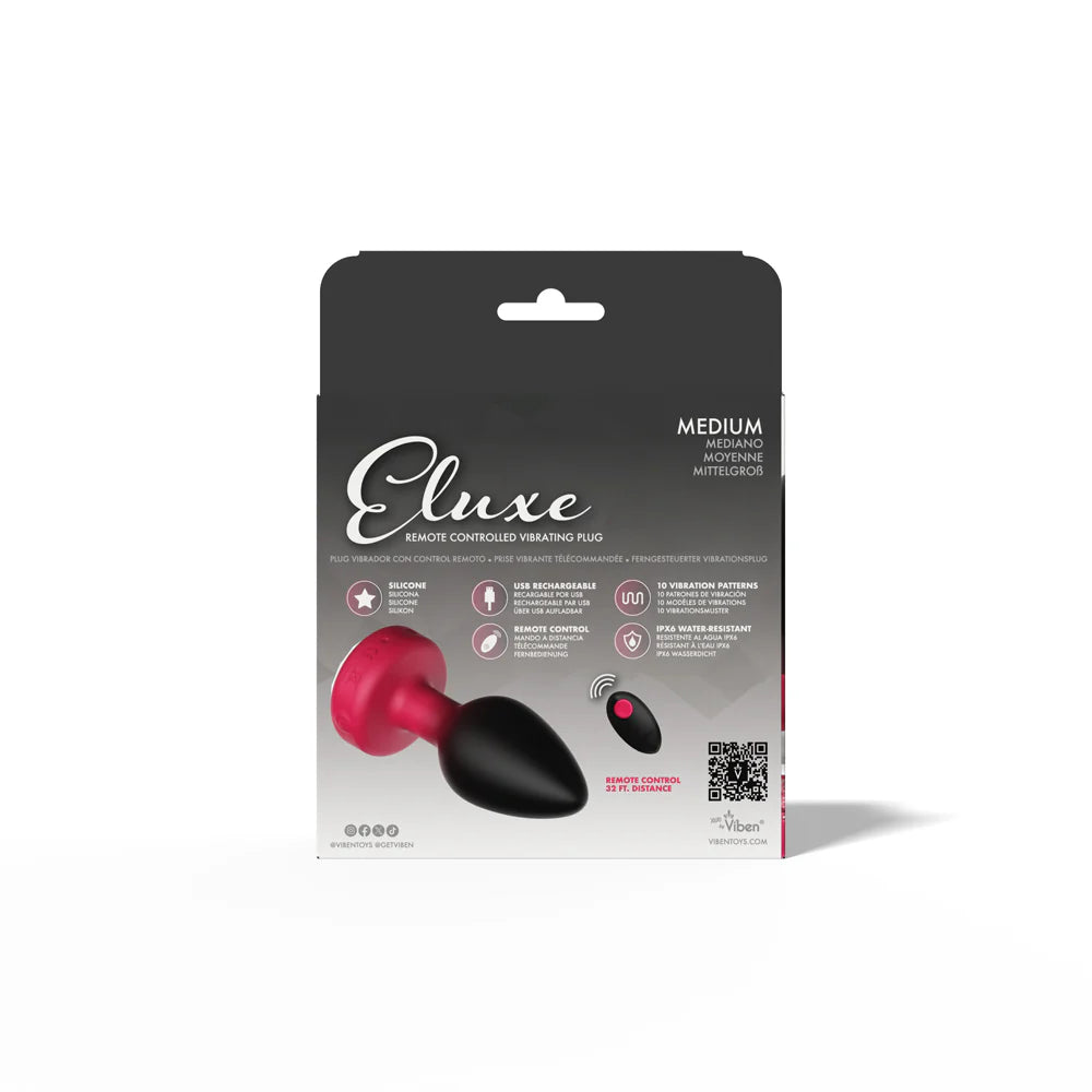 RUBY Ombre - MEDIUM Cheeky Charms Eluxe Vibrating  Plug With Remote - Clear Gem