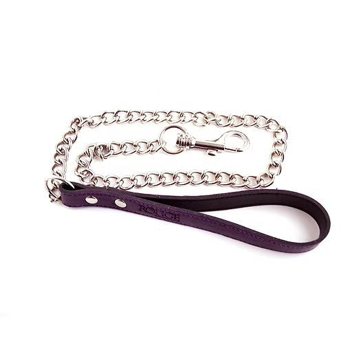 Genuine Leather Lead with Chain - Purple