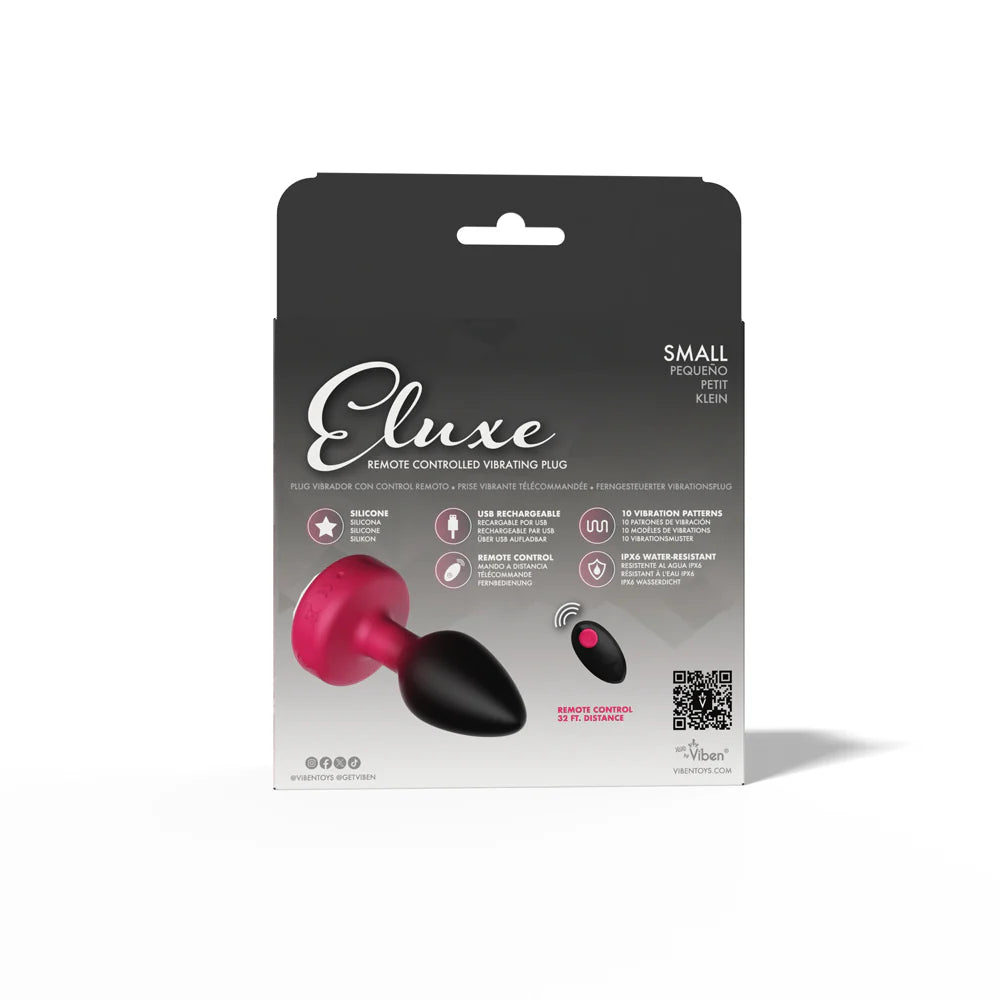 RUBY Ombre - SMALL Cheeky Charms Eluxe Vibrating  Plug With Remote - Clear Gem