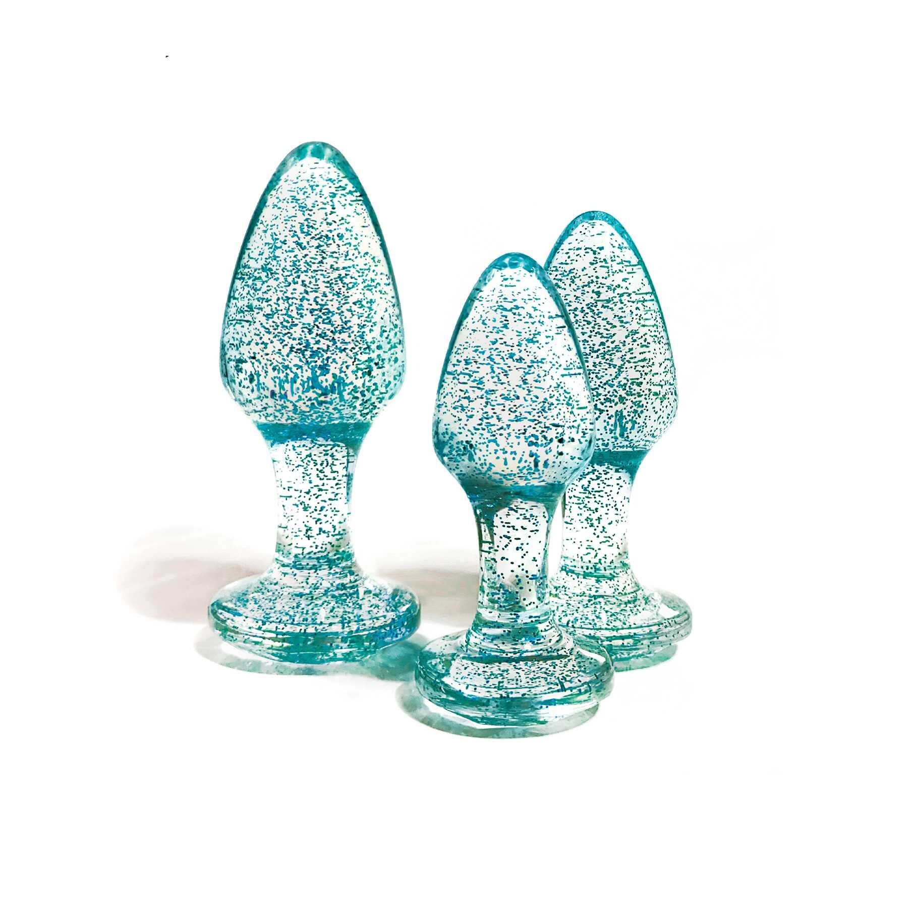 Adam & Eve Glitter Gem Butt Plug Set Blue