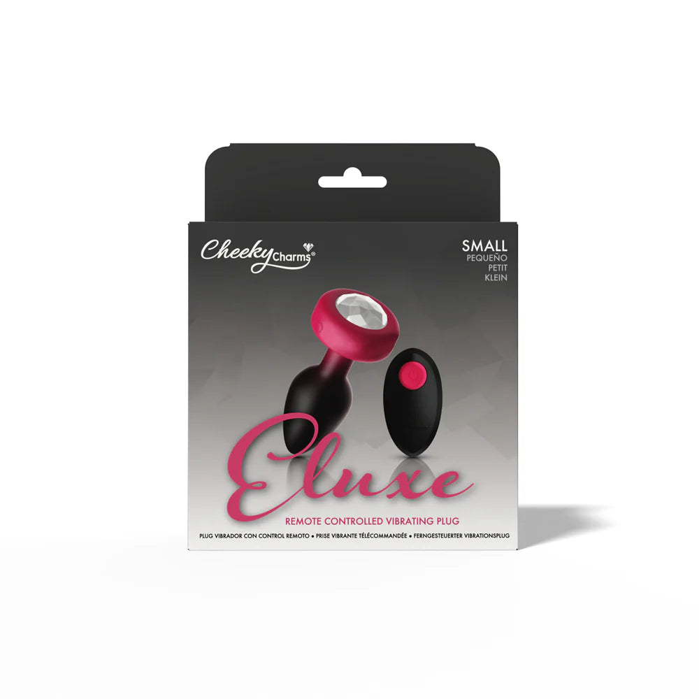 RUBY Ombre - SMALL Cheeky Charms Eluxe Vibrating  Plug With Remote - Clear Gem