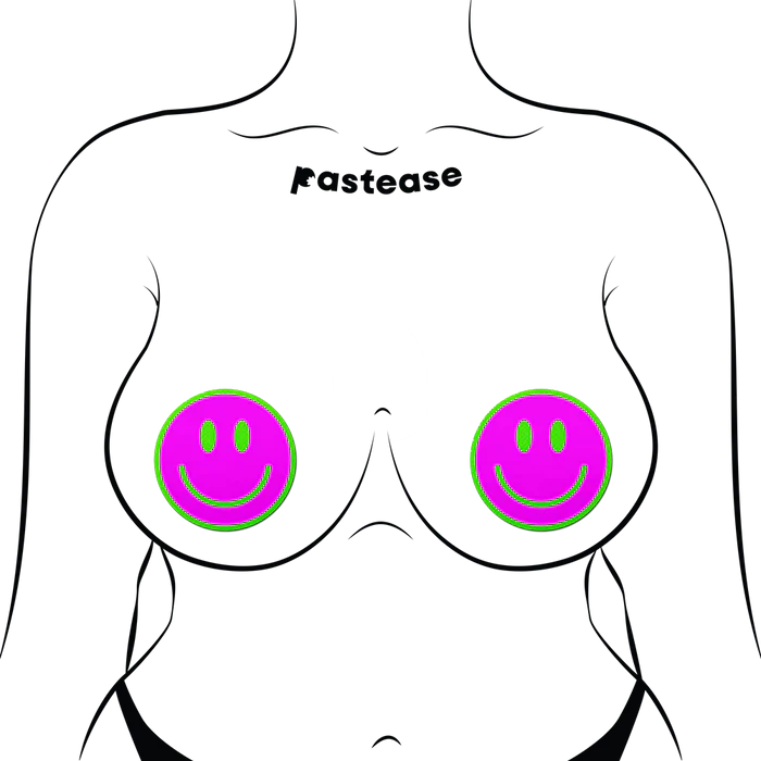 Neon Green Glow-in-the-Dark Pink Smiley Face Breast Pasties