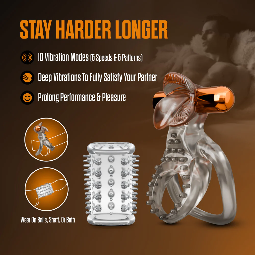 Stay Hard - Vibrating Double Cock Ring Set with Sleeve