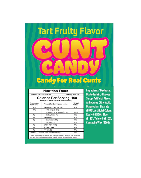 CUNT CANDY INDIVIDUAL BAGS OF 5, DISPLAY OF 100