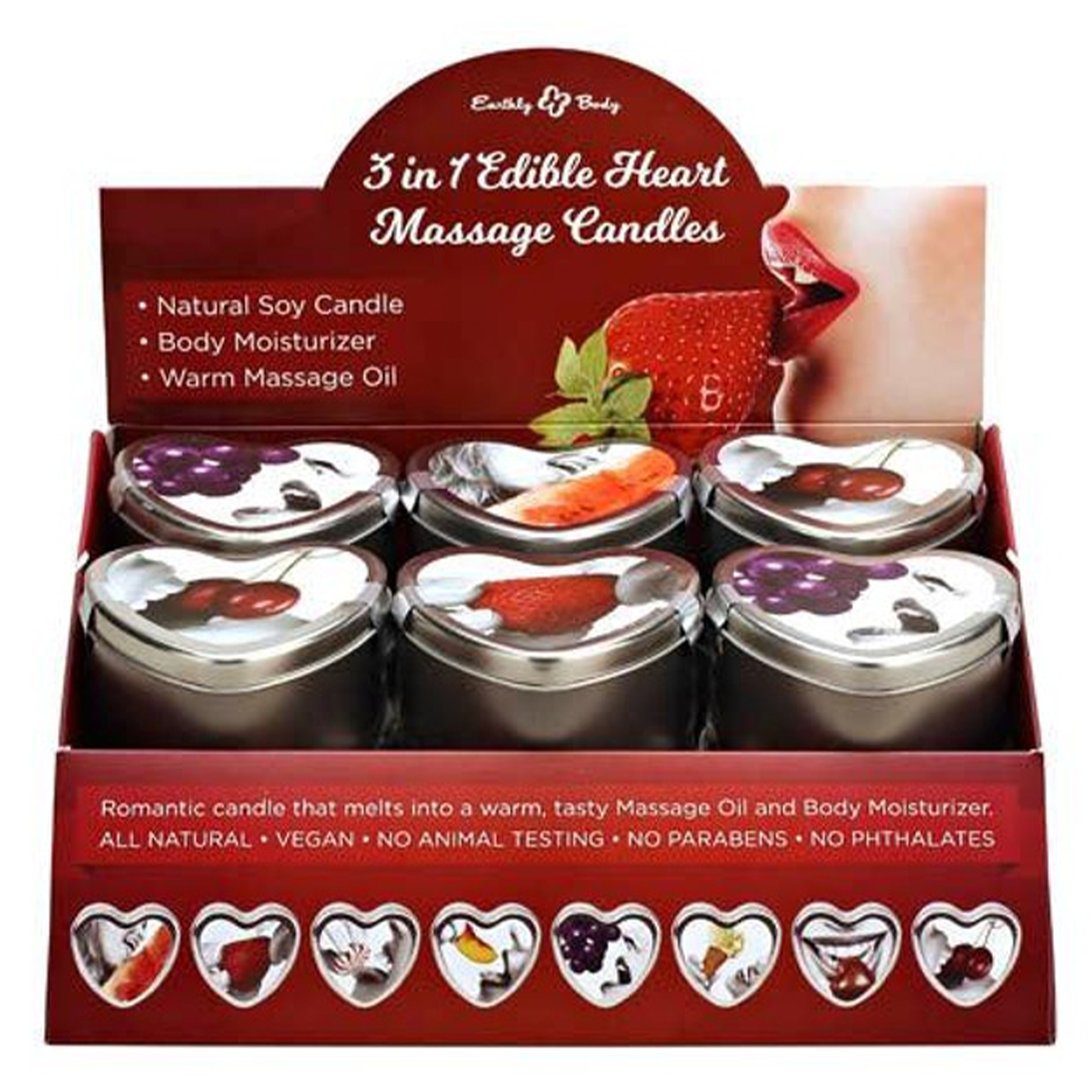 Candle Comestible Affichage & Testeur Pré-Pack Cerise, Pastèque, Fraise, et Raisin + Fraise 12 p