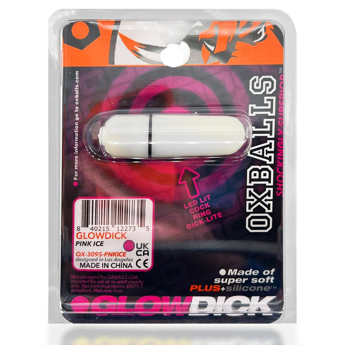 GLOWDICK, anneau pénien avec LED, GLACE ROSE