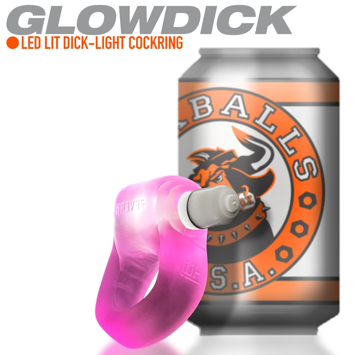 GLOWDICK, anneau pénien avec LED, GLACE ROSE